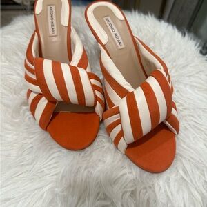 ANTONIO MELANI Striped Orange and Cream Mules
